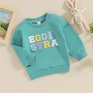 Kids Teal Easter Sweatshirt with Bunny Design Eggstra